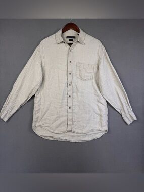 Mountain View Herringbone Linen Men's Oat Button-Down 100% Linen Shirt, Small